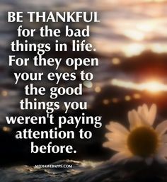 Be thankful to the Bad things in life, for they open your eyes to the Good things you were not paying attention to before