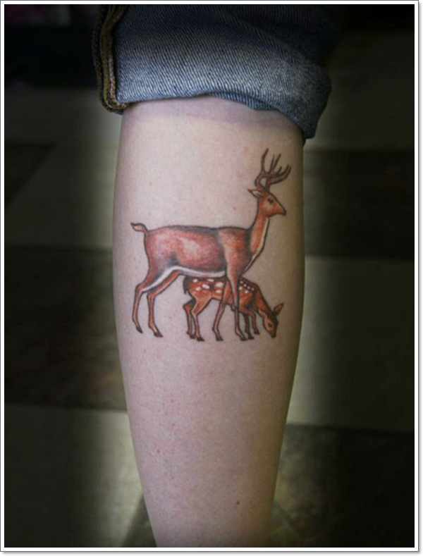 Beautiful Deer Tattoos On Back Leg For Women