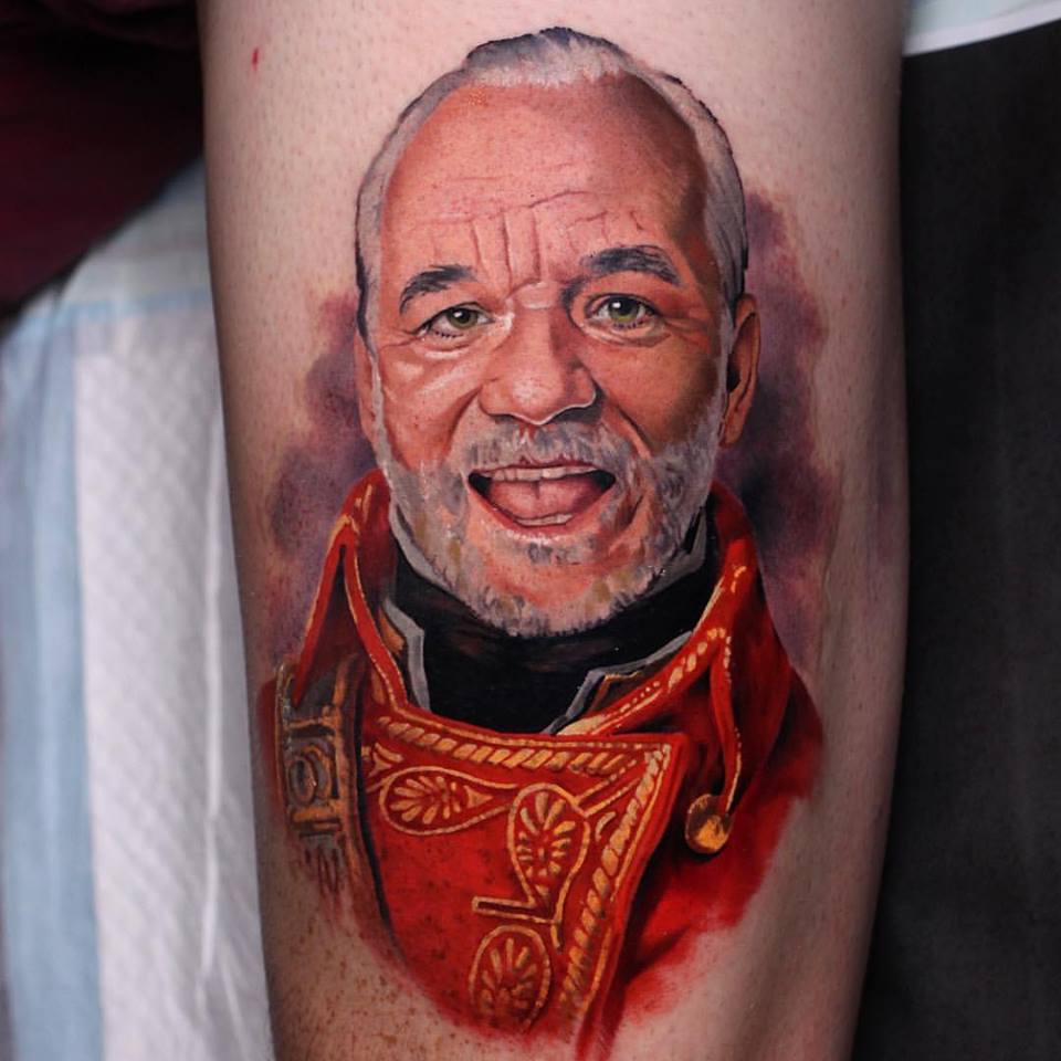 Bill Murray Face Portrait Tattoo Design For Sleeve