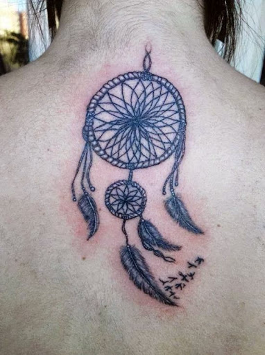 Birds Flying From Feather Simple Dreamcatcher Tattoo