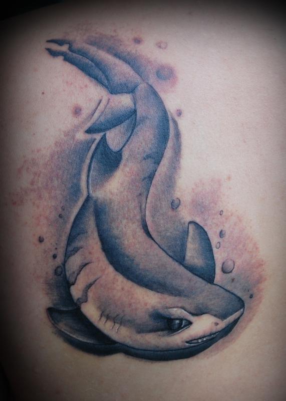 Black And Grey Tiger Shark Tattoo Design
