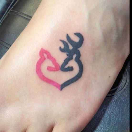 Black And Pink Deer Couple Tattoo On Foot