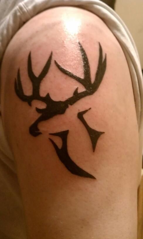 Black Browning Deer Tattoo On Left Shoulder