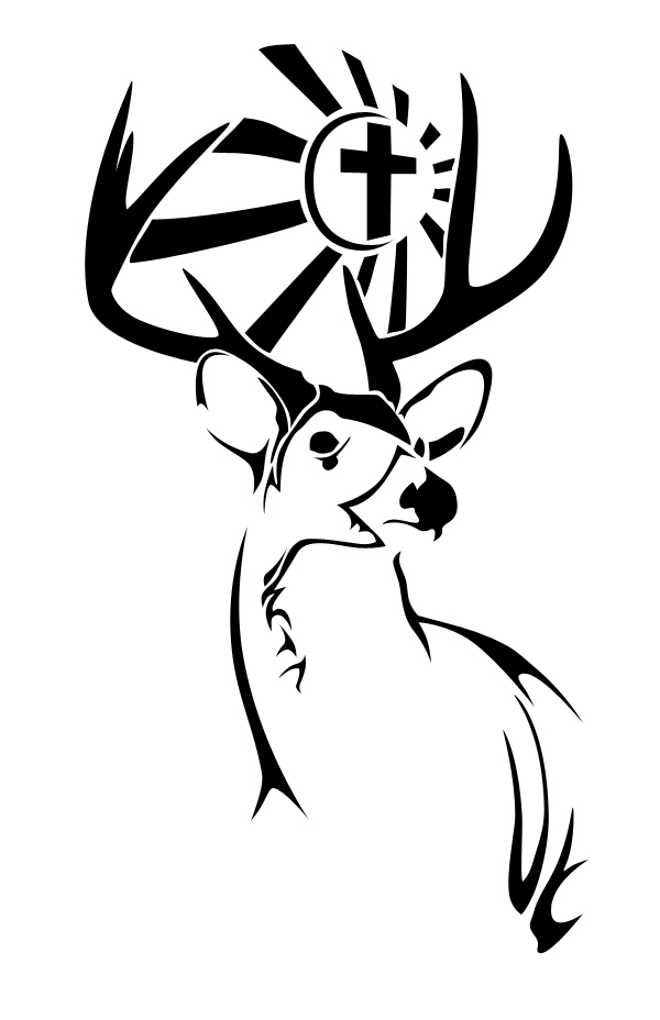 Black Cross And Tribal Deer Tattoo Design