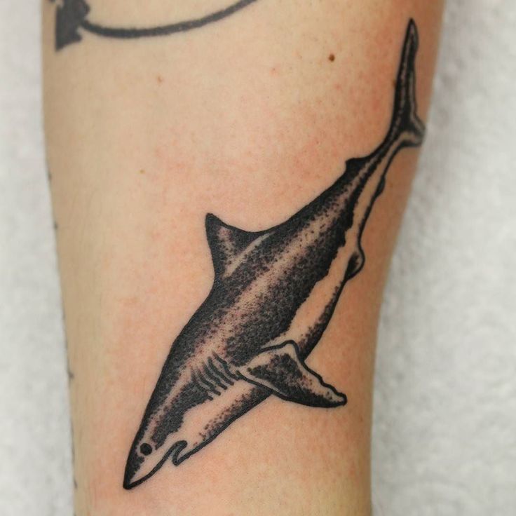 Black Dotwork Tiger Shark Tattoo Design For Sleeve