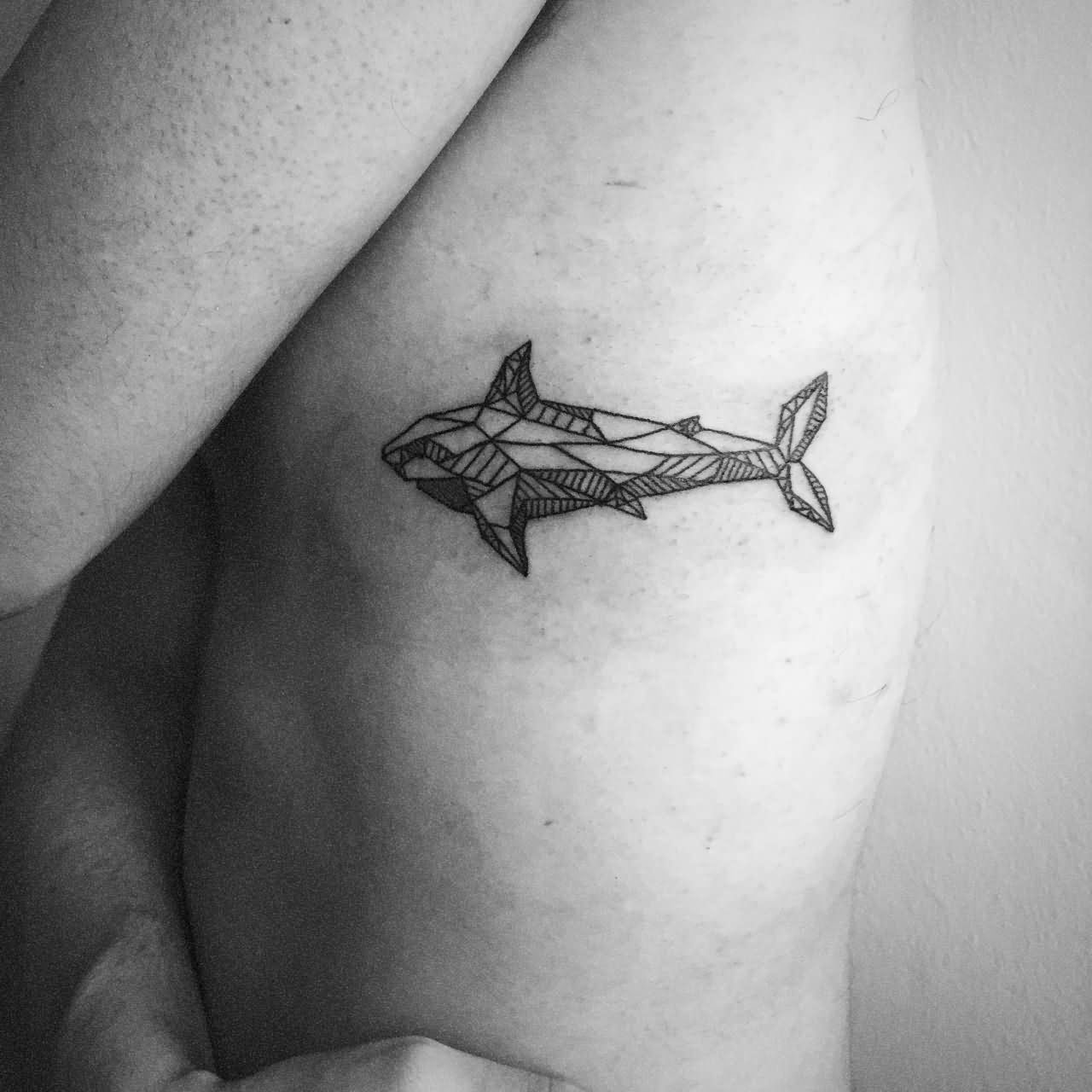 Black Geometric Shark Tattoo On Left Side Rib By Celeste Ciafarone