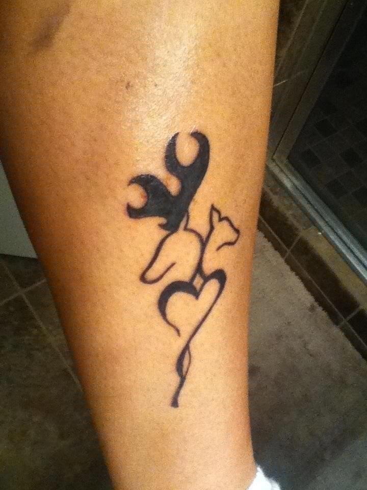 Black Ink Browning Deer Tattoo On Leg