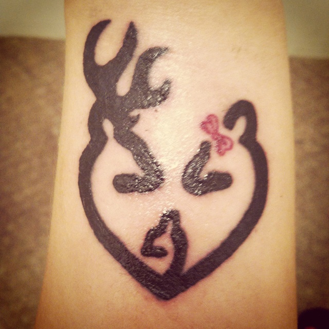 Black Ink Couple Deer Tattoo Idea