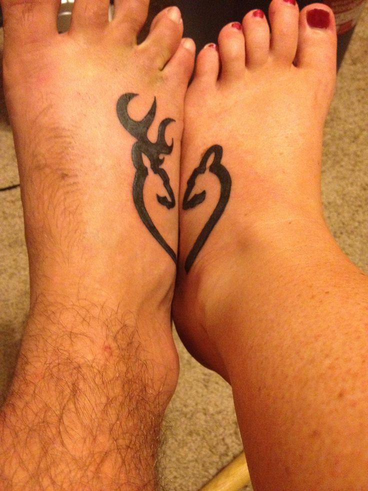 Black Ink Couple Deer Tattoos On Feet
