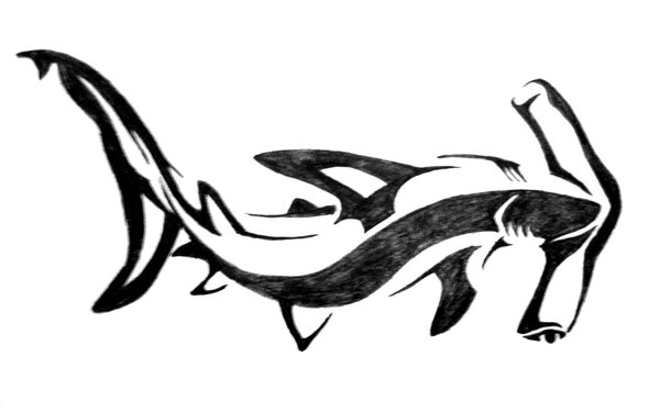 Black Ink Hammerhead Shark Tattoo Design