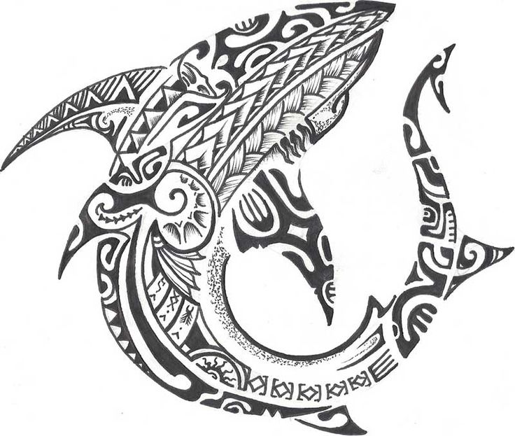 Black Ink Polynesian Shark Tattoo Design