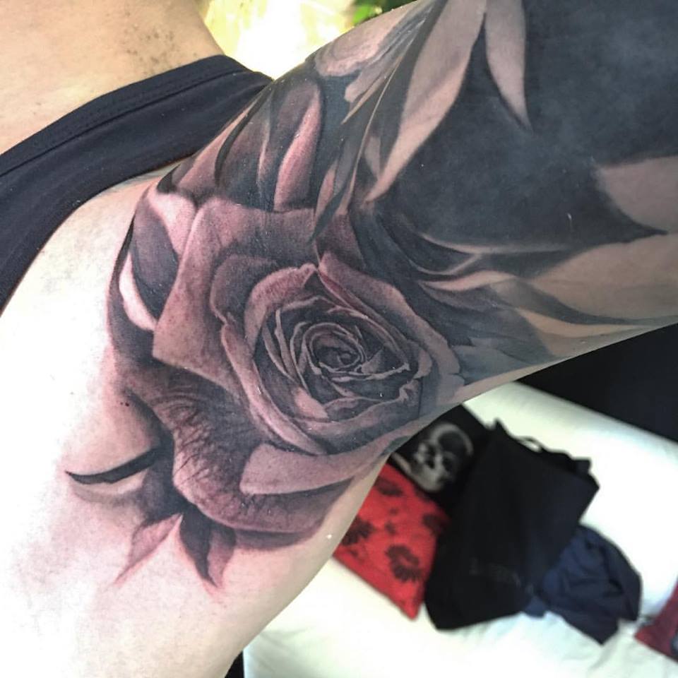 Black Ink Rose Tattoo Design By Elvin