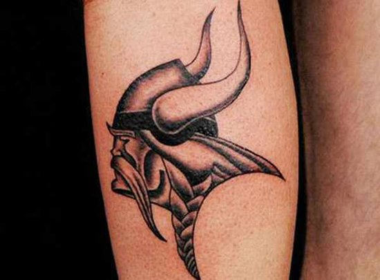 Black Ink Samurai Head Tattoo Design For Leg