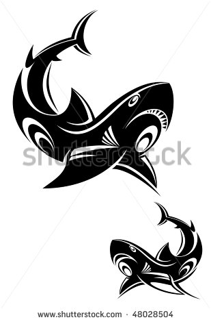 Black Ink Two Shark Tattoo Design