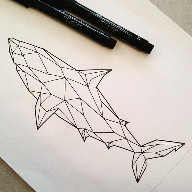 Black Outline Geometric Shark Tattoo Design