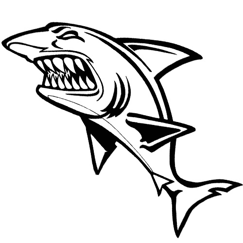 Black Outline Shark Tattoo Stencil