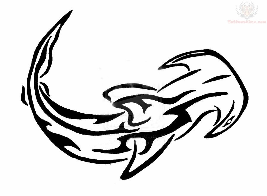 Black Hammerhead Tribal Shark Tattoo Design