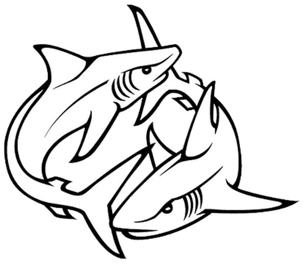 Black Outline Two Sharks Tattoo Stencil