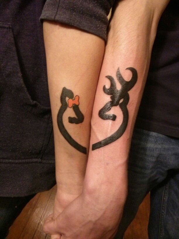 Black Tribal Deer Tattoos On Both Arm For Couple