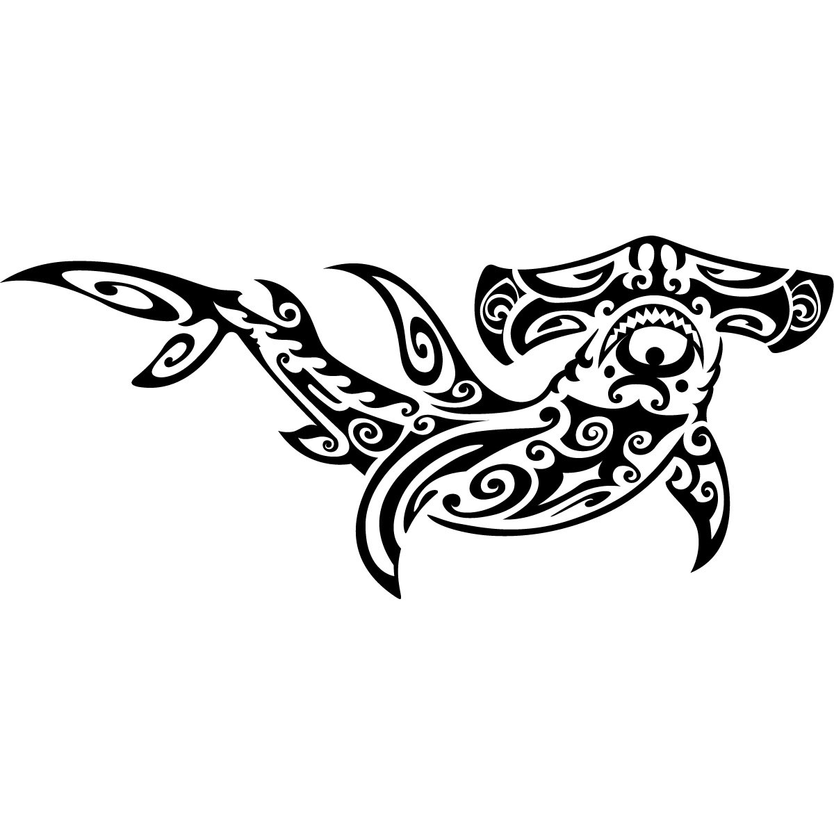 Black Tribal Hammerhead Shark Tattoo Stencil