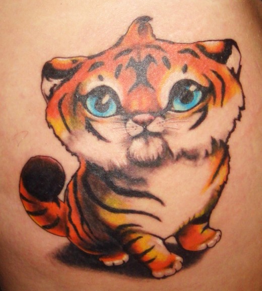Blue Eyes Colored Baby Tiger Tattoo