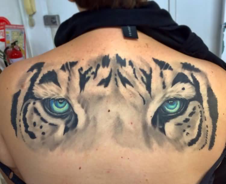 Blue Eyes Tiger Tattoo On Back