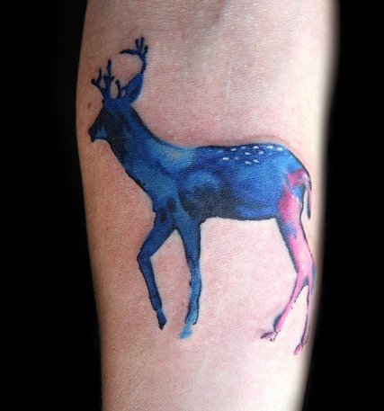 Blue Ink Deer Tattoo Design