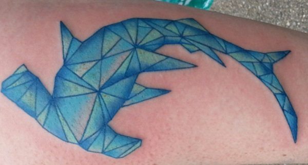 Blue Ink Geometric Shark Tattoo Design For Men