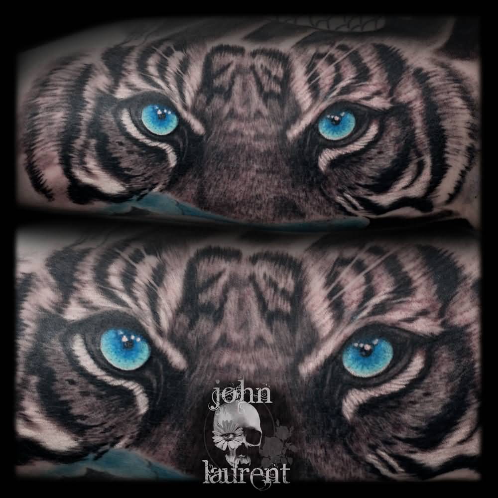 Blue Tiger Eyes Tattoo Idea by John Laurent
