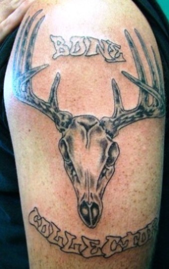 Bone Collector Deer Skull Tattoo On Left Bicep