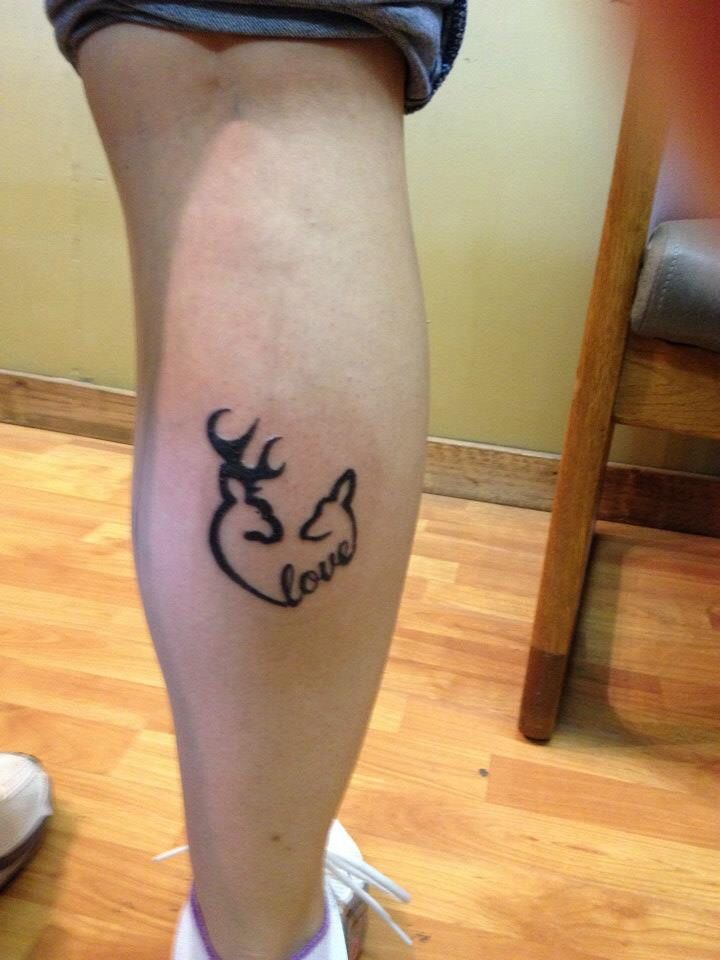 Browning Deer Family Love Tattoo On Back Leg