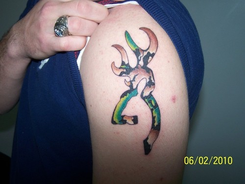 Browning Deer Tattoo On Guy Left Shoulder
