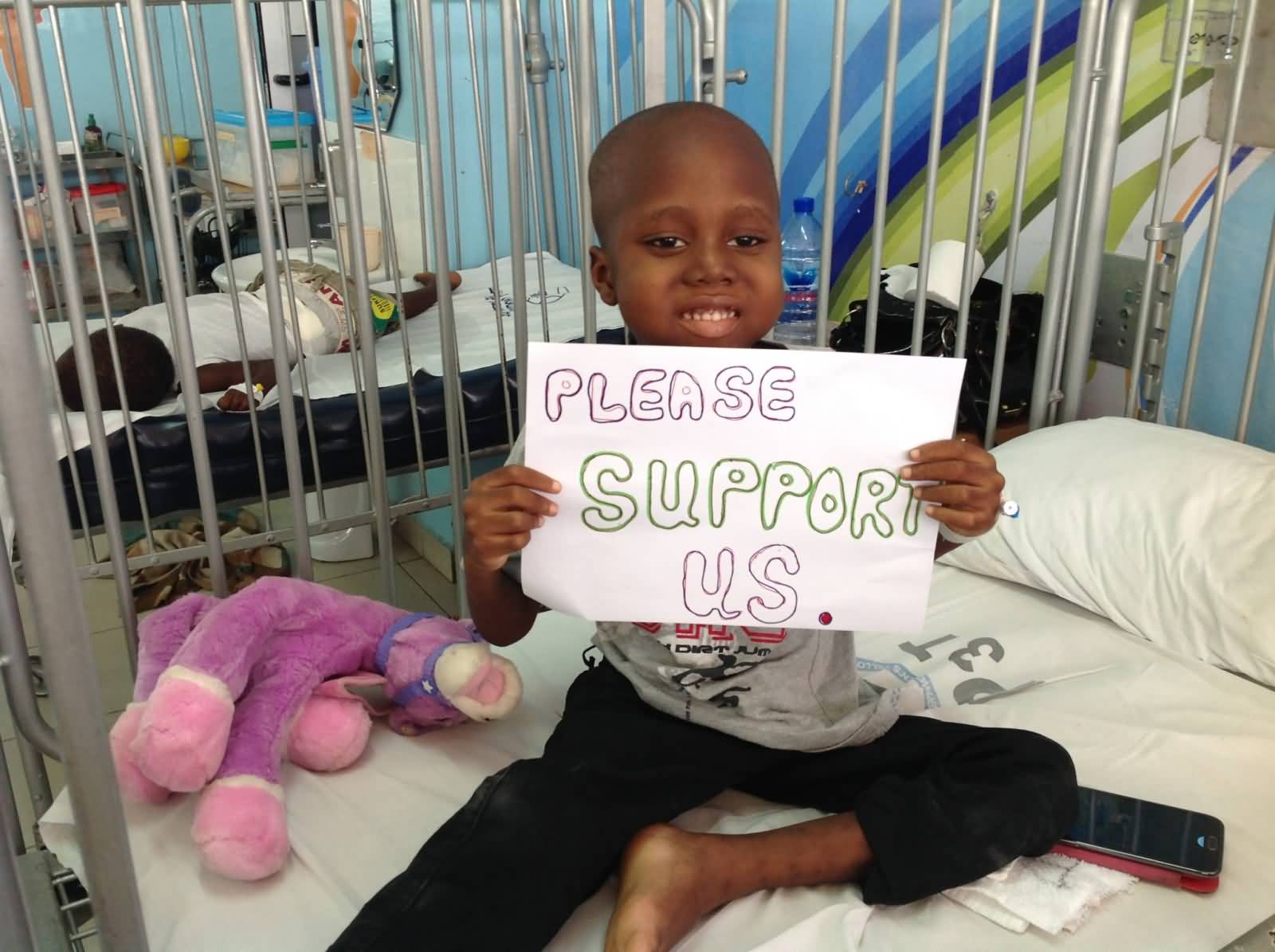 Cancer Infected Kid With Please Support Us Note In Hand World Cancer Day