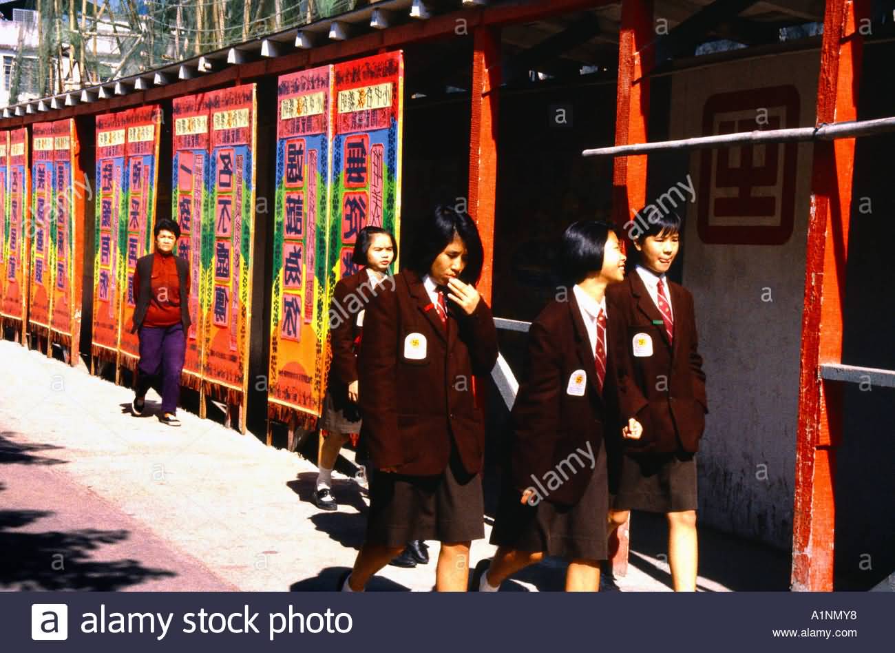 Children Girls In Uniform At The Po Lin Monastery