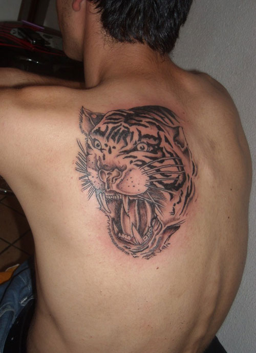 Chinese Tiger Head Tattoo On Back