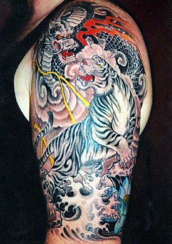 Chinese Tiger Tattoo On Left Half Sleeve