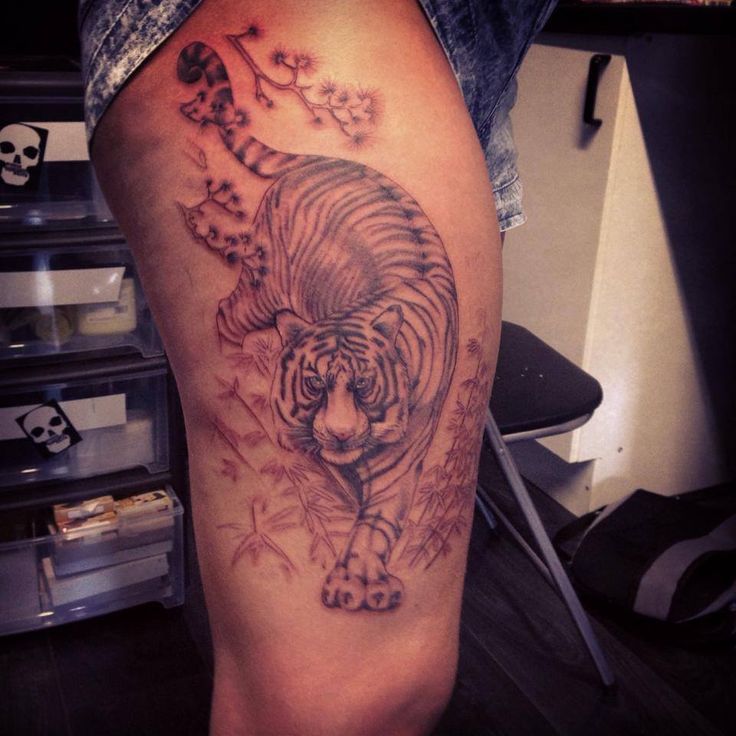 Chinese Tiger Tattoo On Thigh For Girls