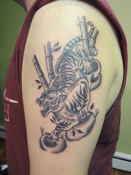 Chinese White Tiger tattoo On Left Half Sleeve