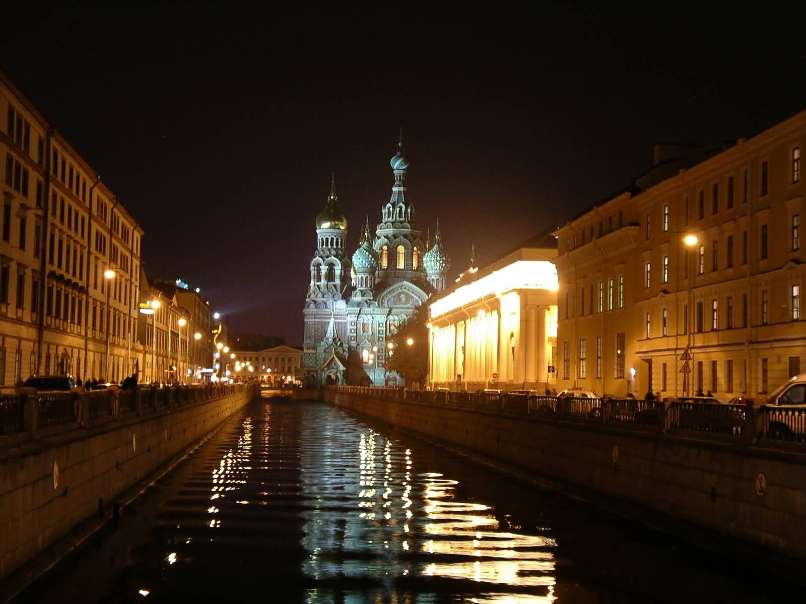 Church Of The Savior On Blood And Griboyedov Canal At Night