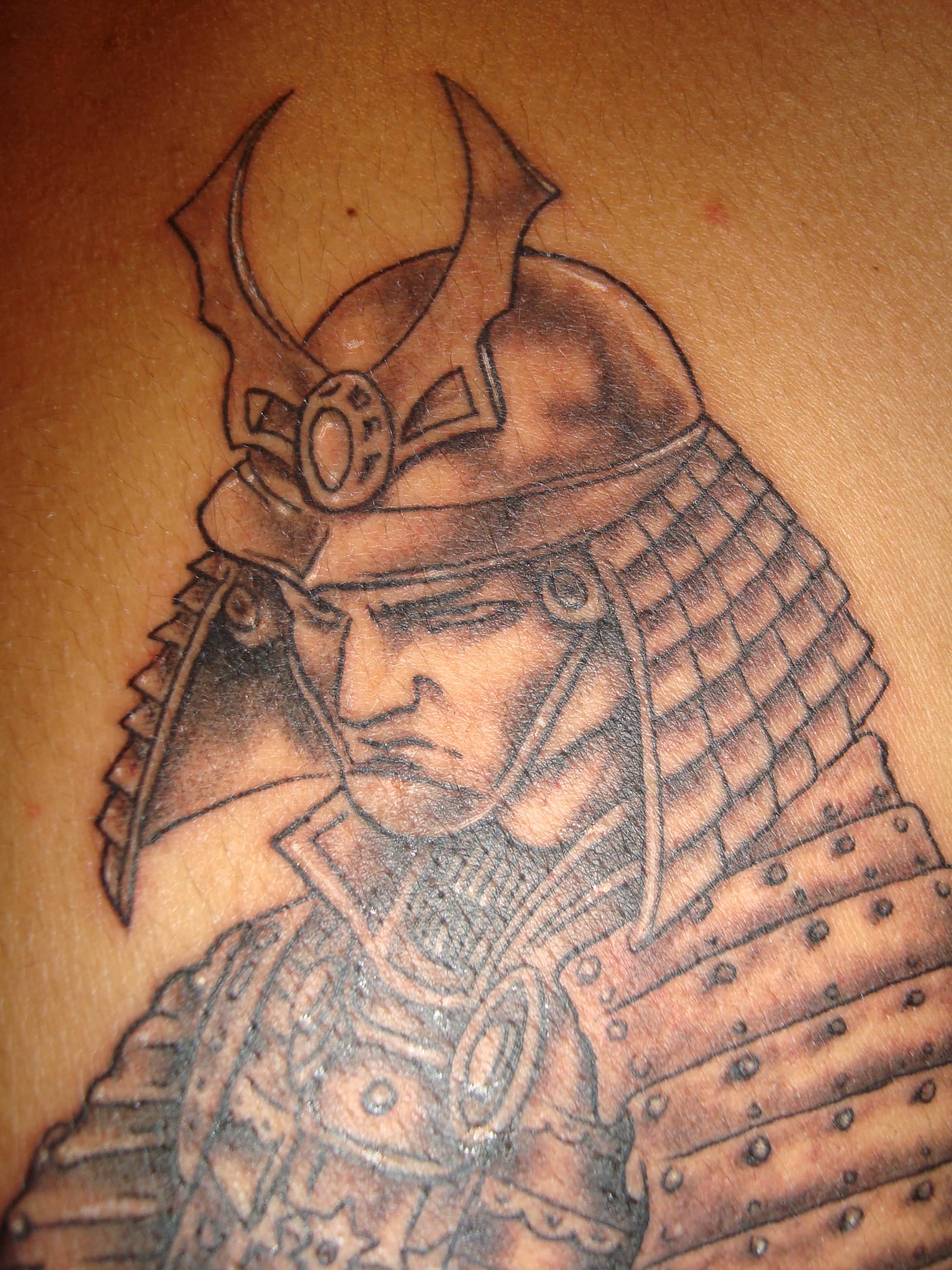 Classic Black Ink Samurai Warrior Tattoo Design