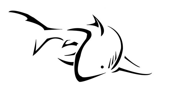 Classic Black Outline Shark Tattoo Stencil