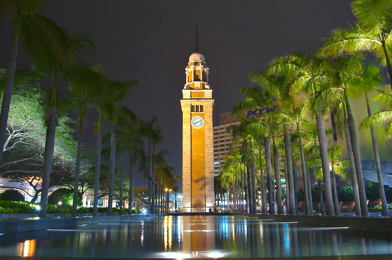Clock Tower Lit Up At Night