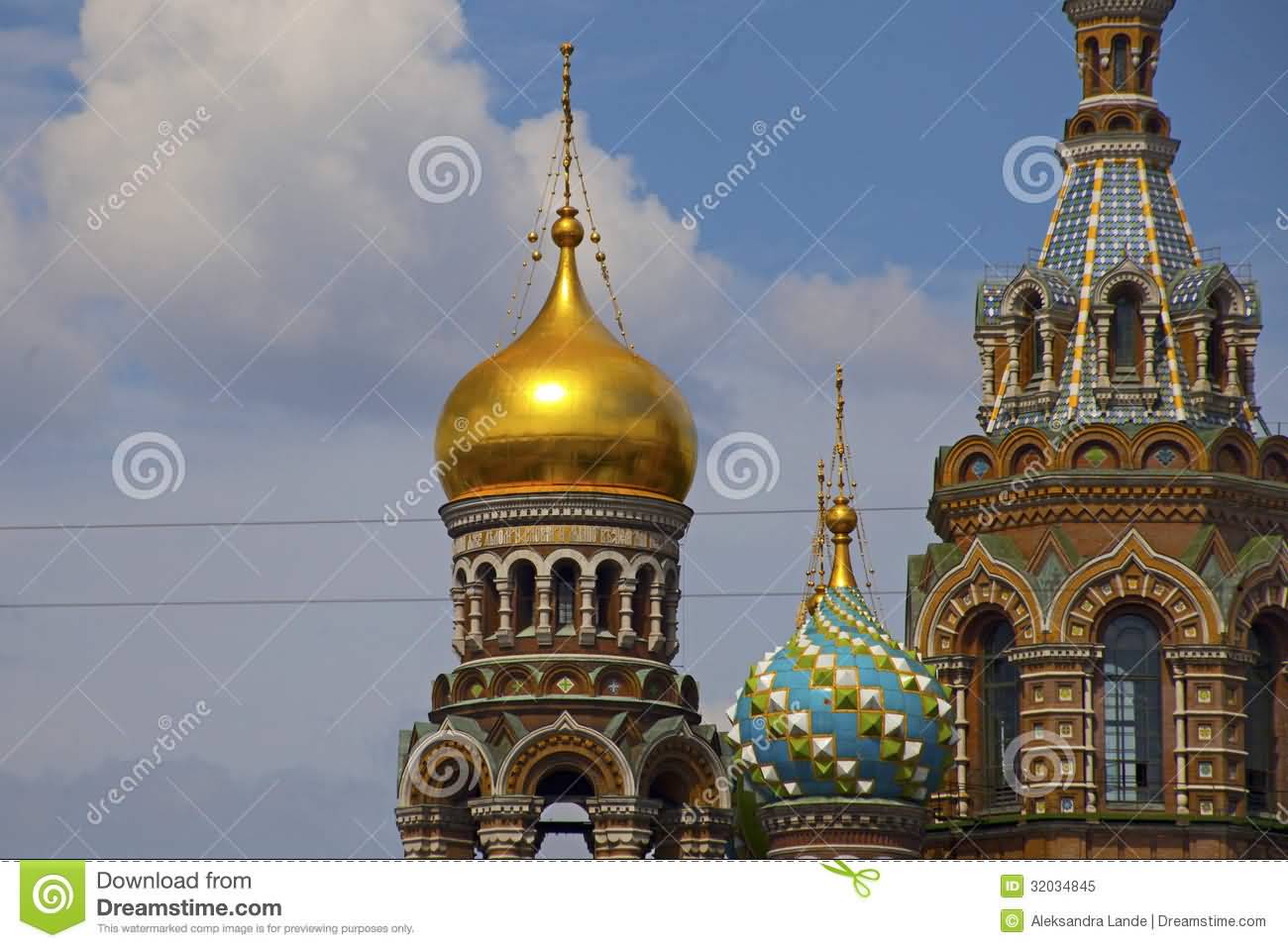 Closeup Of Domes Of Church Of The Savior On Blood Exterior View