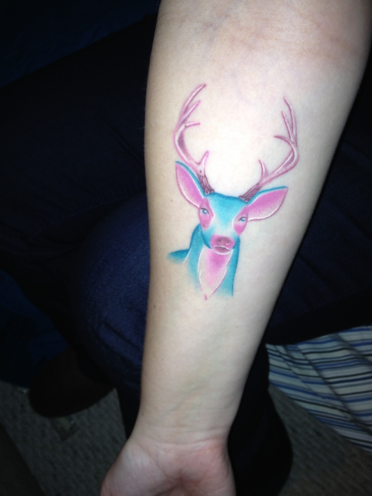 Color Ink Cute Deer Head Tattoo On Forearm