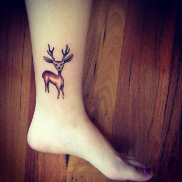 Color Ink Deer Tattoo On Ankle