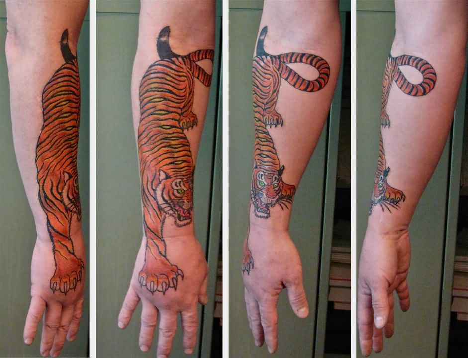 Color Tiger Forearm Tattoos