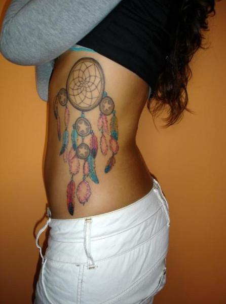 Colorful Dreamcatcher Tattoo On Left Side For Girls