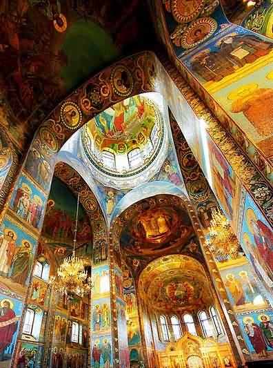 Colorful Interior Of The Church Of The Savior On Blood In Saint Petersburg, Russia