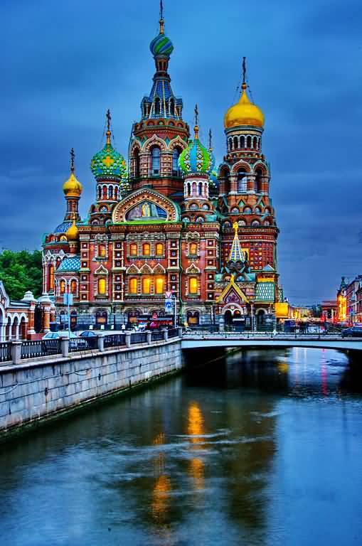 Colorful View Of Church Of The Savior On Blood At Dusk