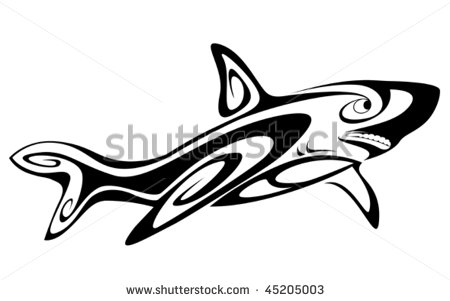 Cool Black Ink Shark Tattoo Stencil